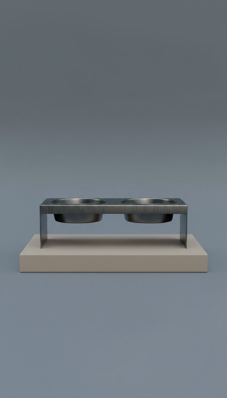 Brushed Metal Elevated Feeder Duo Bowl