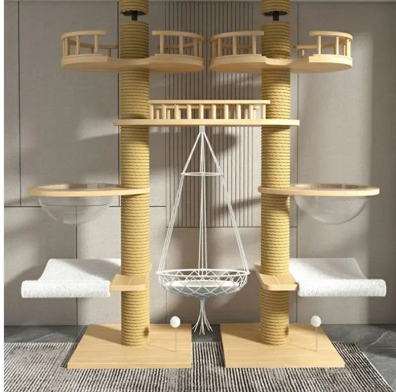 Double Pillar Cat Climbing Pillar Solid Wood Cat Cage Multifunctional Cat Stand Multi-layer Jumping Platform pet supplies
