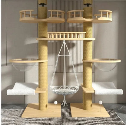 Double Pillar Cat Climbing Pillar Solid Wood Cat Cage Multifunctional Cat Stand Multi-layer Jumping Platform pet supplies