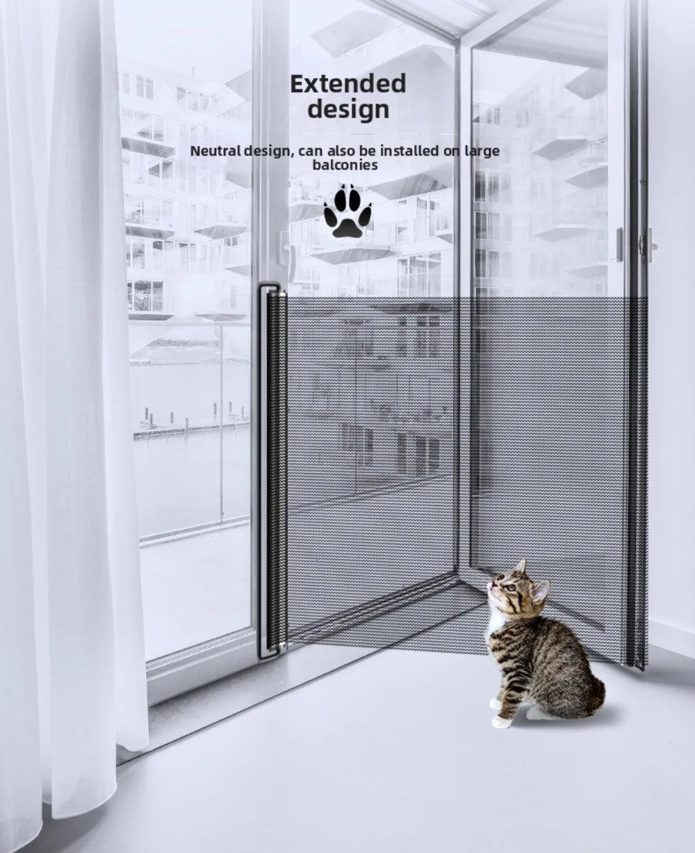 Retractable Barrier Fences Mesh Design Higher Design Mesh Stairs Gate Easy Install Punch-Free Dog Safety Fence Pet Supplies