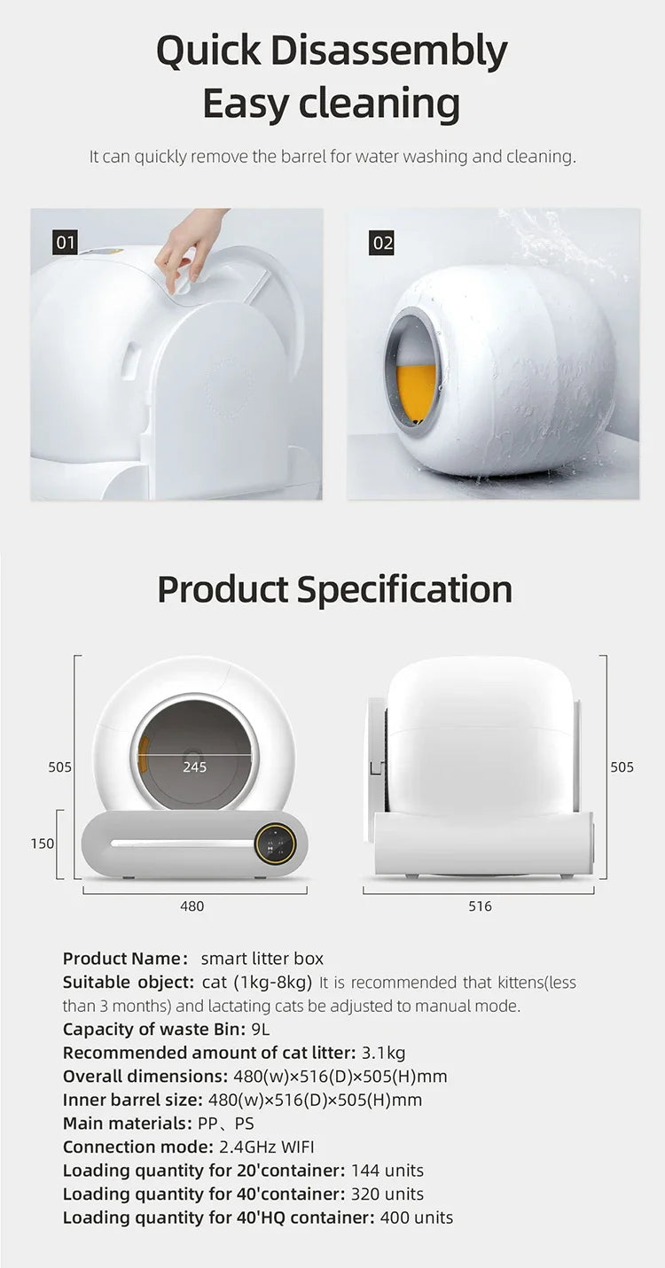 EU Stock Fully Automatic Smart Cat Litter Box Self-cleaning Large Capacity Cat Toilet APP Smart Control,Pet Supplies