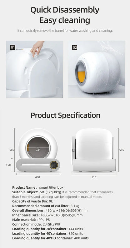 EU Stock Fully Automatic Smart Cat Litter Box Self-cleaning Large Capacity Cat Toilet APP Smart Control,Pet Supplies