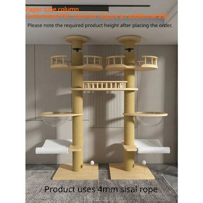 Double Pillar Cat Climbing Pillar Solid Wood Cat Cage Multifunctional Cat Stand Multi-layer Jumping Platform pet supplies
