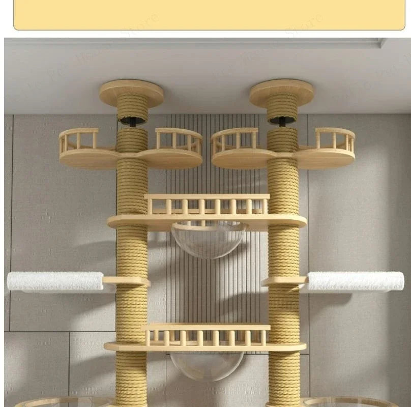 Double Pillar Cat Climbing Pillar Solid Wood Cat Cage Multifunctional Cat Stand Multi-layer Jumping Platform pet supplies