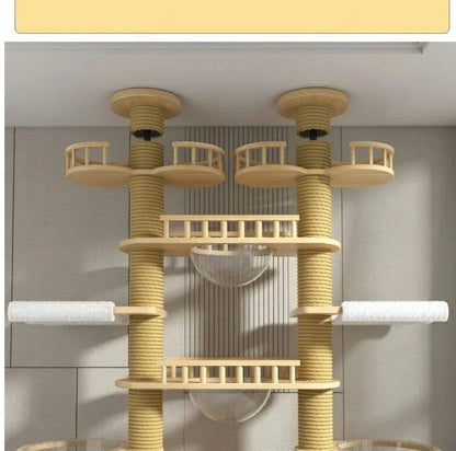 Double Pillar Cat Climbing Pillar Solid Wood Cat Cage Multifunctional Cat Stand Multi-layer Jumping Platform pet supplies
