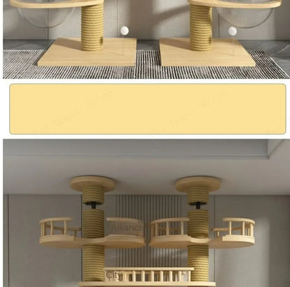 Double Pillar Cat Climbing Pillar Solid Wood Cat Cage Multifunctional Cat Stand Multi-layer Jumping Platform pet supplies