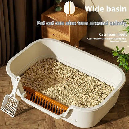 Large Capacity Multifunctional Cat Potty Semi Enclosed Anti-Splash Odor-Resistant Ventilated Cat Toilet Garbage Bin Pet Supplies