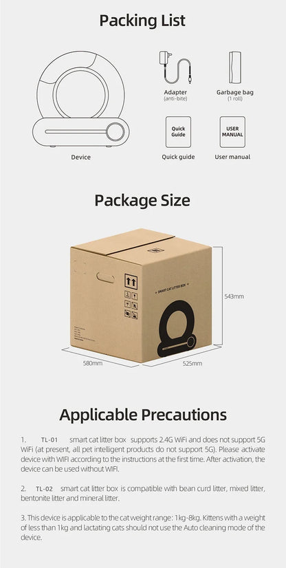 EU Stock Fully Automatic Smart Cat Litter Box Self-cleaning Large Capacity Cat Toilet APP Smart Control,Pet Supplies