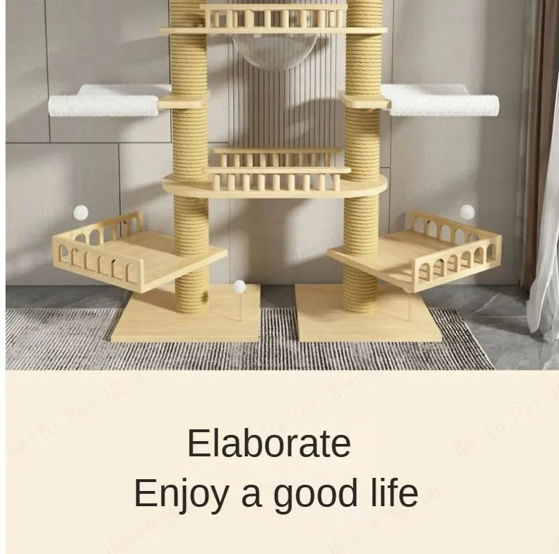 Double Pillar Cat Climbing Pillar Solid Wood Cat Cage Multifunctional Cat Stand Multi-layer Jumping Platform pet supplies