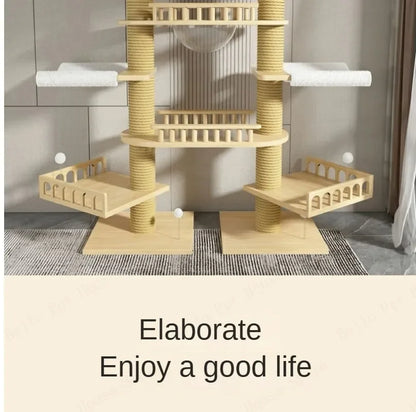 Double Pillar Cat Climbing Pillar Solid Wood Cat Cage Multifunctional Cat Stand Multi-layer Jumping Platform pet supplies