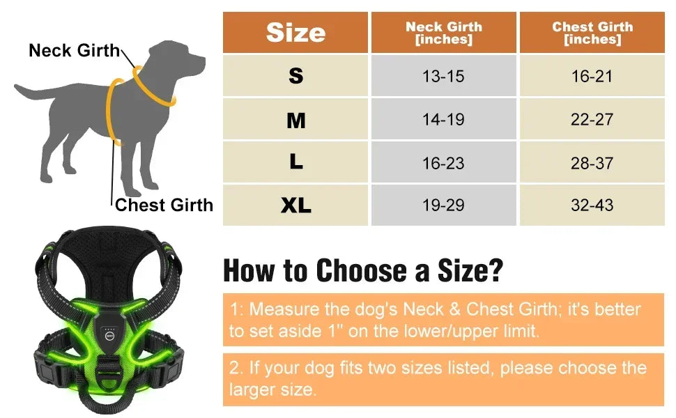 Led luminous Dog Harness No Pull Adjustable Rechargeable Pet Vest Harness Small Medium Large Dogs Outdoor Walking Pet Supplies