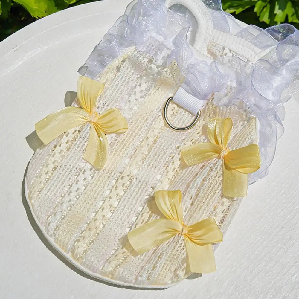 Pet Supplies Elegant Pet Vest Shirt Hollow Lace Bowknot Cat Dress Thin Design Cute Dog Clothes Autumn