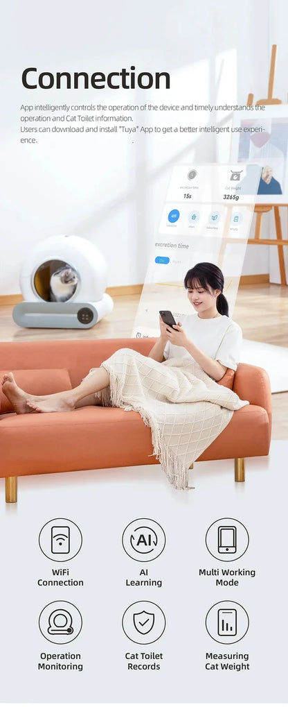 EU Stock Fully Automatic Smart Cat Litter Box Self-cleaning Large Capacity Cat Toilet APP Smart Control,Pet Supplies