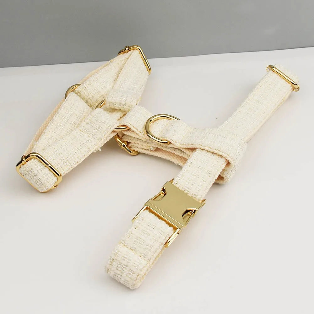 White Dog Collar Luxury New Adjustable Dog Harness Dogs Leash Engravable Metal Buckle Set for Small and Medium Dogs Pet Supplies
