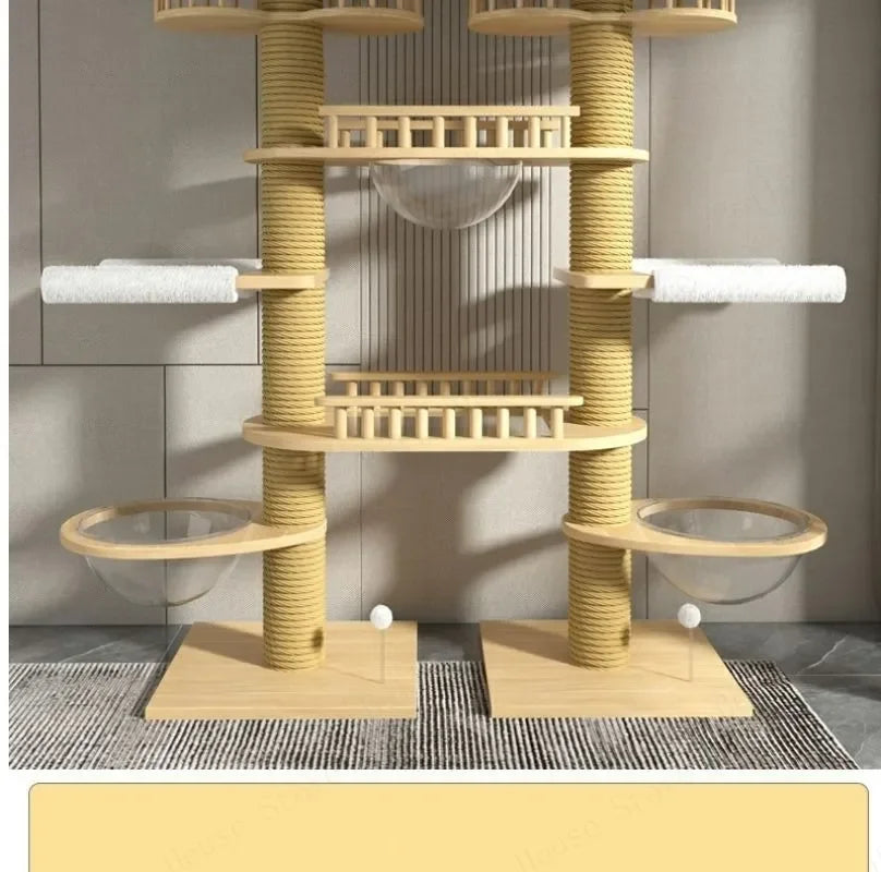 Double Pillar Cat Climbing Pillar Solid Wood Cat Cage Multifunctional Cat Stand Multi-layer Jumping Platform pet supplies