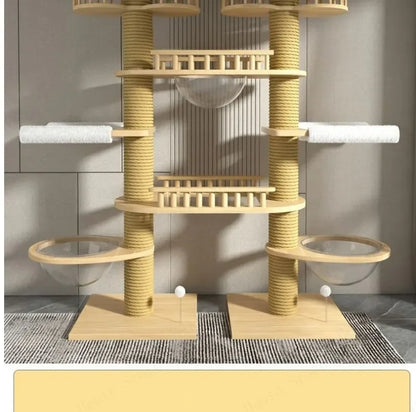 Double Pillar Cat Climbing Pillar Solid Wood Cat Cage Multifunctional Cat Stand Multi-layer Jumping Platform pet supplies