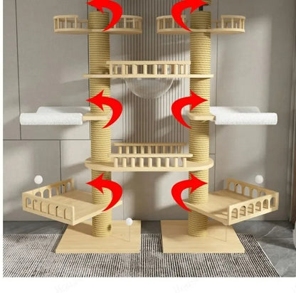 Double Pillar Cat Climbing Pillar Solid Wood Cat Cage Multifunctional Cat Stand Multi-layer Jumping Platform pet supplies