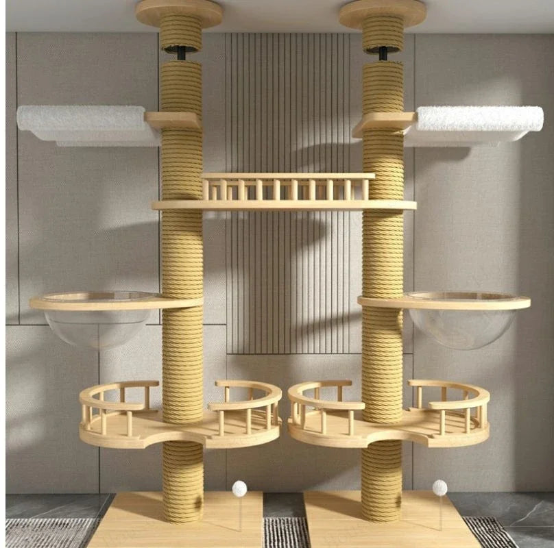 Double Pillar Cat Climbing Pillar Solid Wood Cat Cage Multifunctional Cat Stand Multi-layer Jumping Platform pet supplies