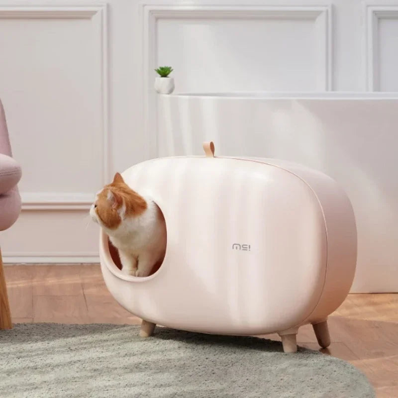 Mochi Shaped Pet Cat Litter Box Fully Enclosed Cat Litter Box Cat Toilet Pet Supplies Solid Color Style Pet Furniture