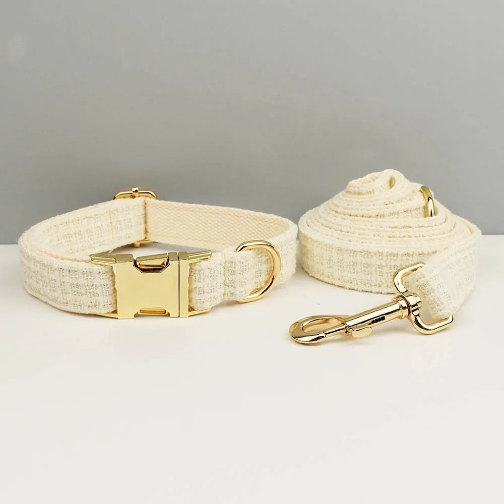 White Dog Collar Luxury New Adjustable Dog Harness Dogs Leash Engravable Metal Buckle Set for Small and Medium Dogs Pet Supplies