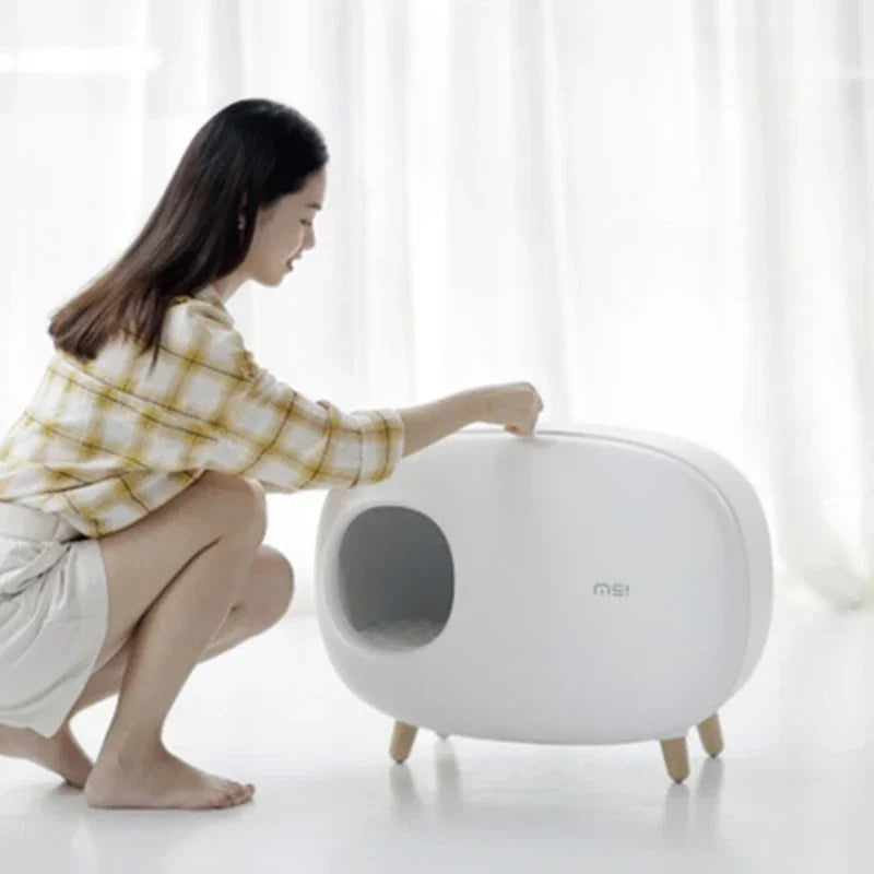 Mochi Shaped Pet Cat Litter Box Fully Enclosed Cat Litter Box Cat Toilet Pet Supplies Solid Color Style Pet Furniture