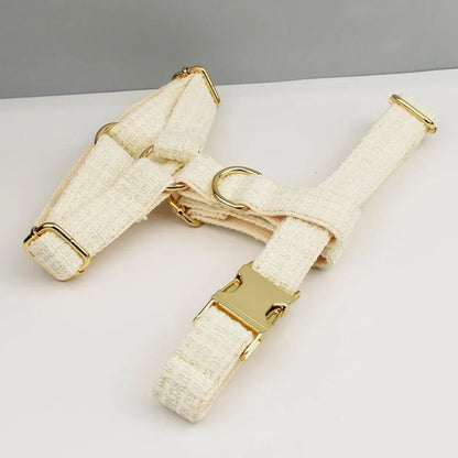 White Dog Collar Luxury New Adjustable Dog Harness Dogs Leash Engravable Metal Buckle Set for Small and Medium Dogs Pet Supplies