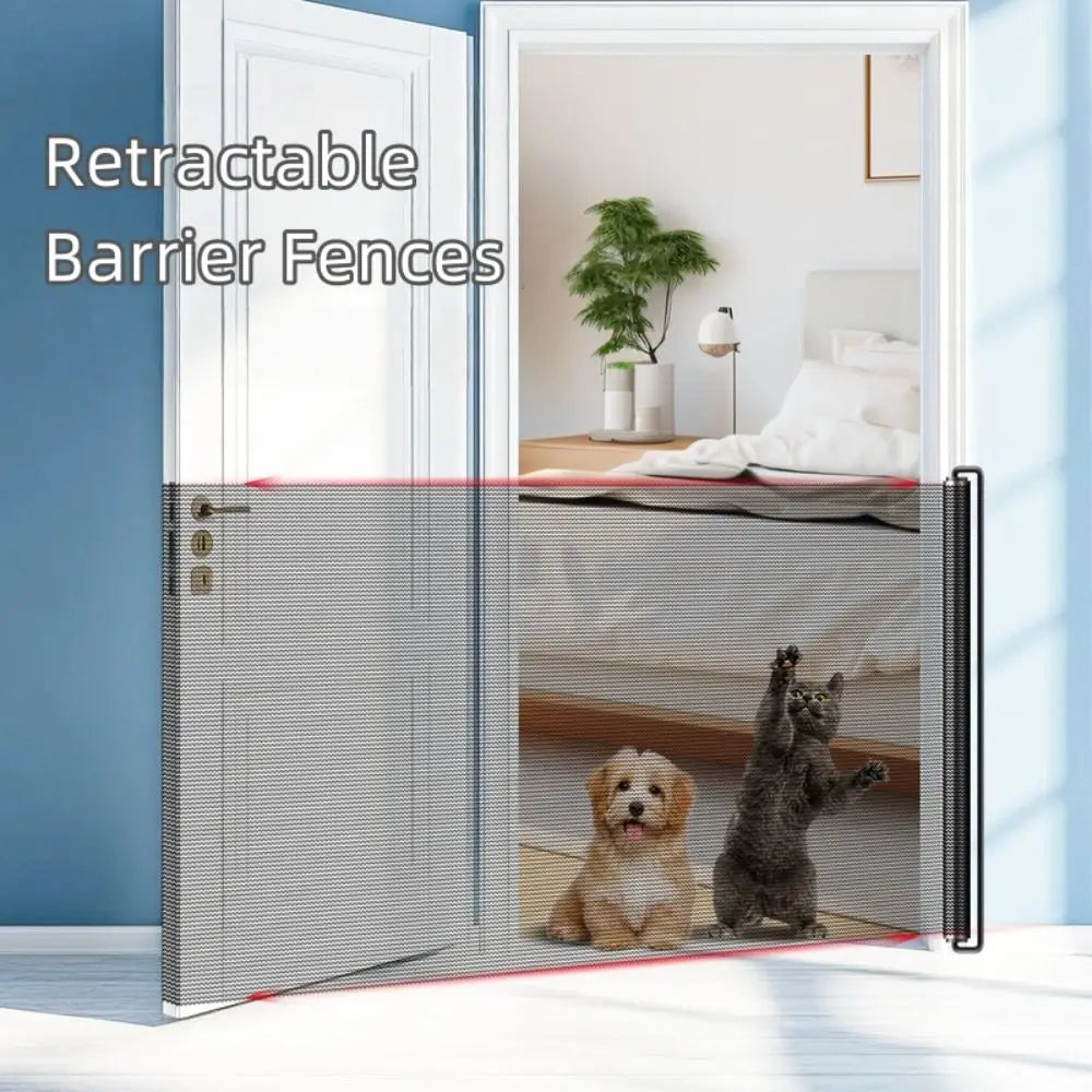 Retractable Barrier Fences Mesh Design Higher Design Mesh Stairs Gate Easy Install Punch-Free Dog Safety Fence Pet Supplies