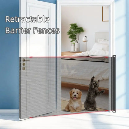 Retractable Barrier Fences Mesh Design Higher Design Mesh Stairs Gate Easy Install Punch-Free Dog Safety Fence Pet Supplies