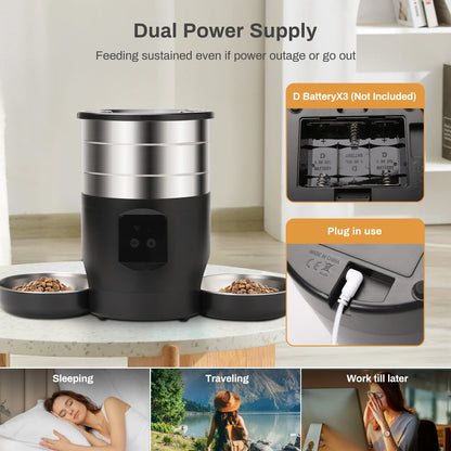 4.5L Automatic Cat Feeder With WiFi Button Smart Pet Cat/Dogs Food Dispenser Two Stainless Steel Bowls Feeder Pet Supplies