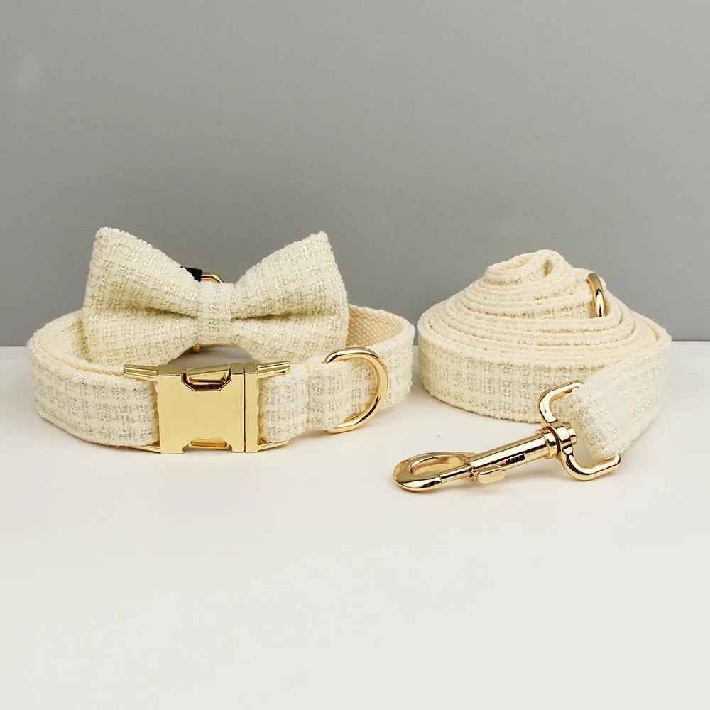White Dog Collar Luxury New Adjustable Dog Harness Dogs Leash Engravable Metal Buckle Set for Small and Medium Dogs Pet Supplies