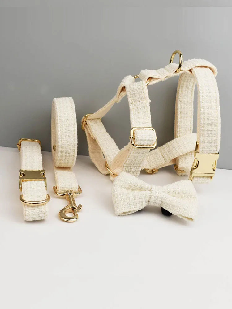 White Dog Collar Luxury New Adjustable Dog Harness Dogs Leash Engravable Metal Buckle Set for Small and Medium Dogs Pet Supplies