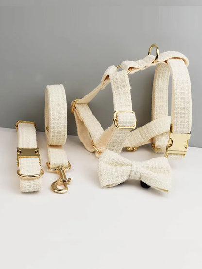 White Dog Collar Luxury New Adjustable Dog Harness Dogs Leash Engravable Metal Buckle Set for Small and Medium Dogs Pet Supplies
