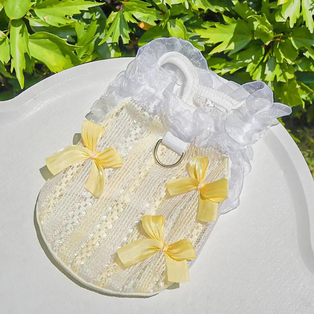 Pet Supplies Elegant Pet Vest Shirt Hollow Lace Bowknot Cat Dress Thin Design Cute Dog Clothes Autumn