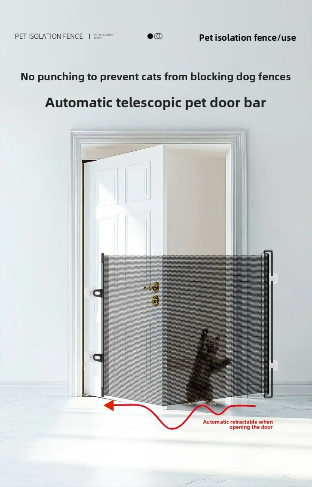Retractable Barrier Fences Mesh Design Higher Design Mesh Stairs Gate Easy Install Punch-Free Dog Safety Fence Pet Supplies