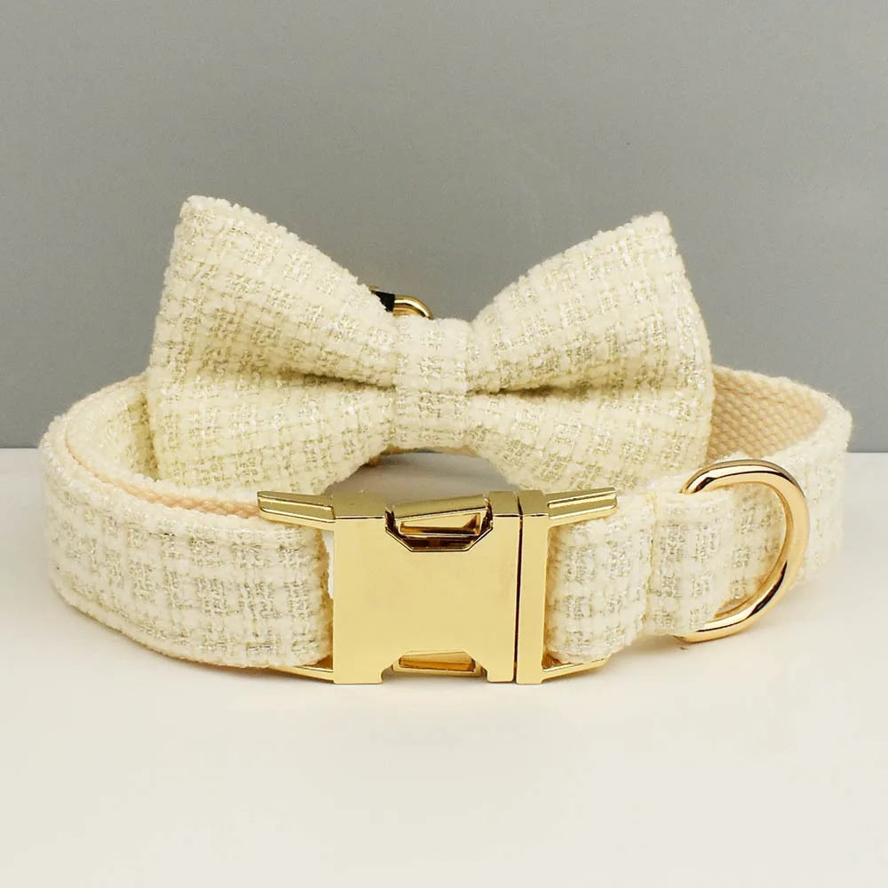 White Dog Collar Luxury New Adjustable Dog Harness Dogs Leash Engravable Metal Buckle Set for Small and Medium Dogs Pet Supplies