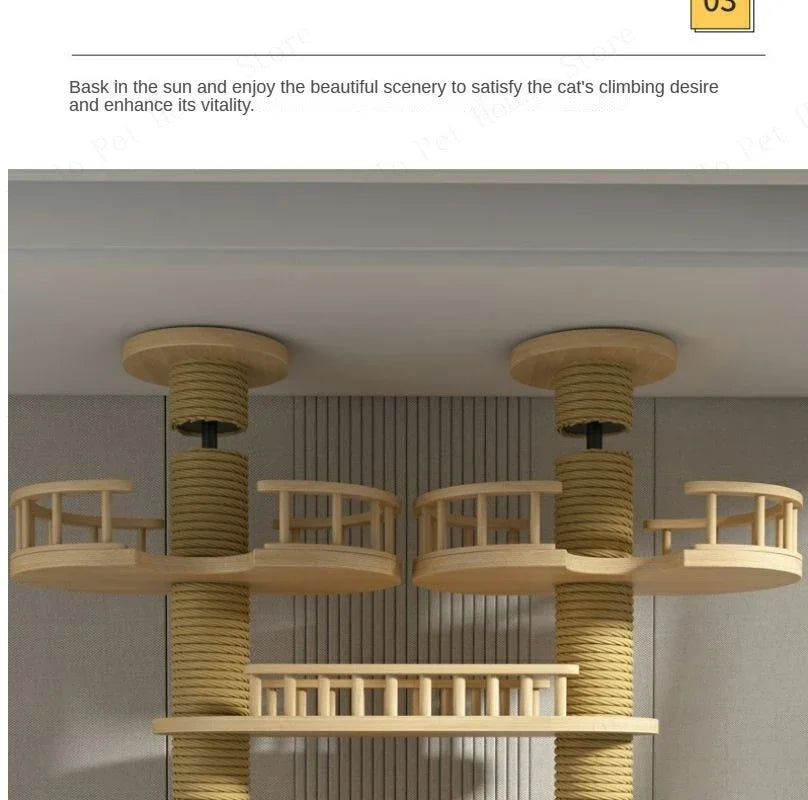 Double Pillar Cat Climbing Pillar Solid Wood Cat Cage Multifunctional Cat Stand Multi-layer Jumping Platform pet supplies