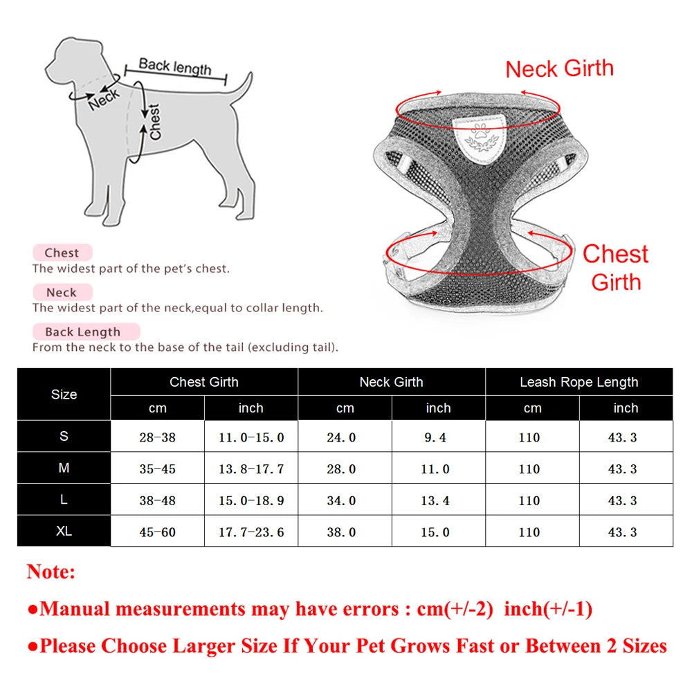 Adjustable Dog Harness for Small Medium Dogs Cats Breathable Pet Vest Harnesses And Leash Set For Pomeranian Pets Accessories