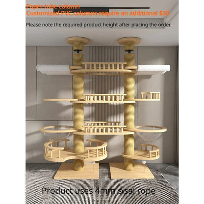 Double Pillar Cat Climbing Pillar Solid Wood Cat Cage Multifunctional Cat Stand Multi-layer Jumping Platform pet supplies
