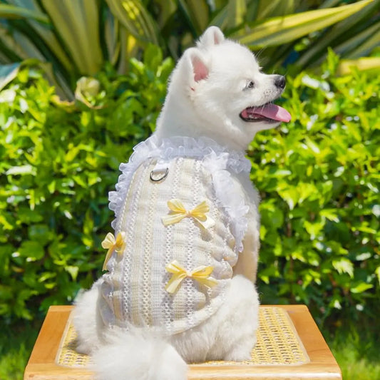 Pet Supplies Elegant Pet Vest Shirt Hollow Lace Bowknot Cat Dress Thin Design Cute Dog Clothes Autumn