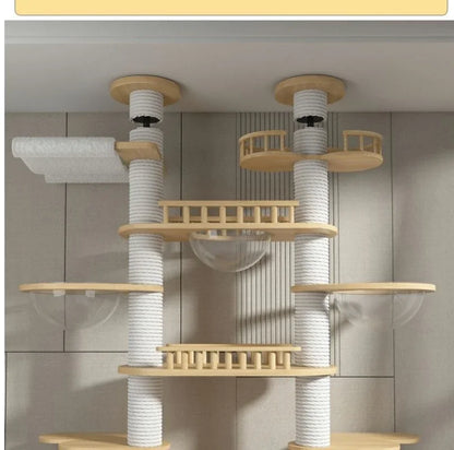 Double Pillar Cat Climbing Pillar Solid Wood Cat Cage Multifunctional Cat Stand Multi-layer Jumping Platform pet supplies