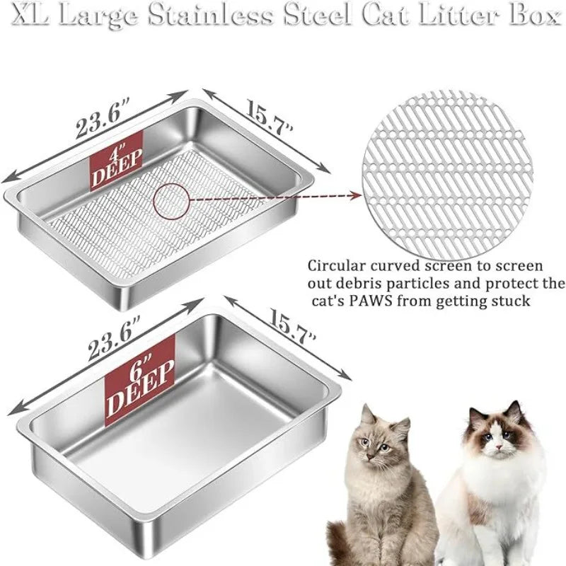 Stainless Steel Filter Cat Litter Basin Large Detachable Open Toilet Cat Bedpans Sifting Sand Cats Litter Tray Pet Supplies