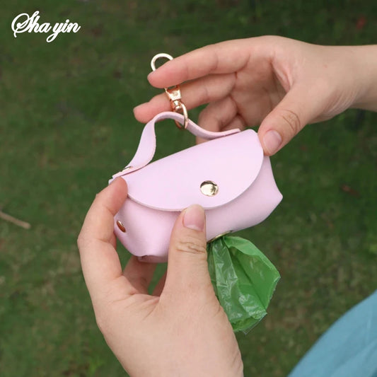 Portable Pet Waste Bag Dispenser With Leather Carrying Case For Outdoor Use. Multi-Color Dog Waste Bag Storage Bag