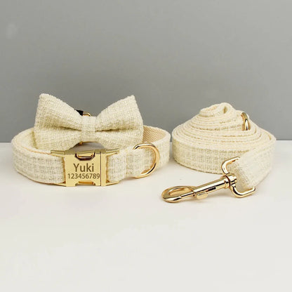 White Dog Collar Luxury New Adjustable Dog Harness Dogs Leash Engravable Metal Buckle Set for Small and Medium Dogs Pet Supplies