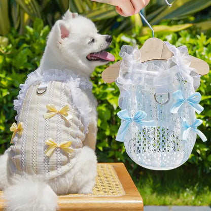 Pet Supplies Elegant Pet Vest Shirt Hollow Lace Bowknot Cat Dress Thin Design Cute Dog Clothes Autumn
