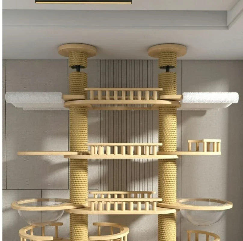 Double Pillar Cat Climbing Pillar Solid Wood Cat Cage Multifunctional Cat Stand Multi-layer Jumping Platform pet supplies