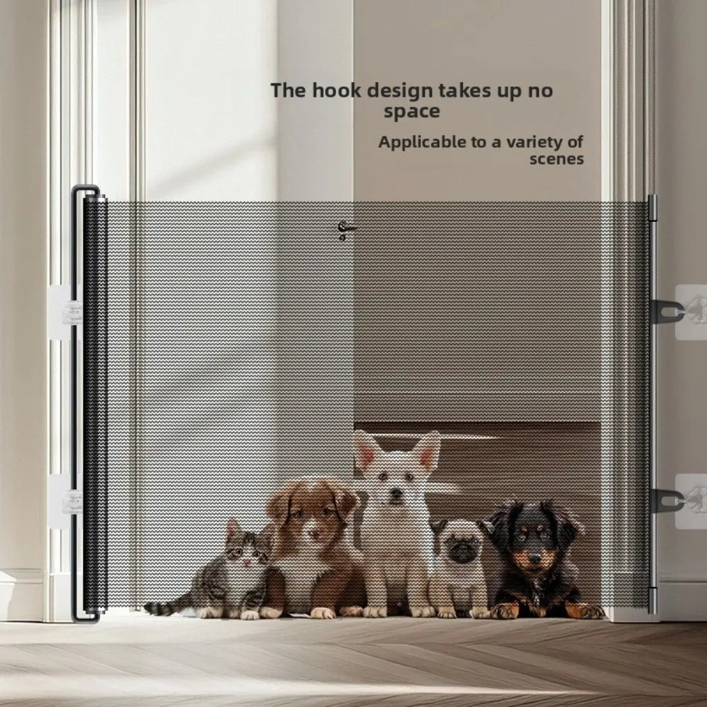 Retractable Barrier Fences Mesh Design Higher Design Mesh Stairs Gate Easy Install Punch-Free Dog Safety Fence Pet Supplies