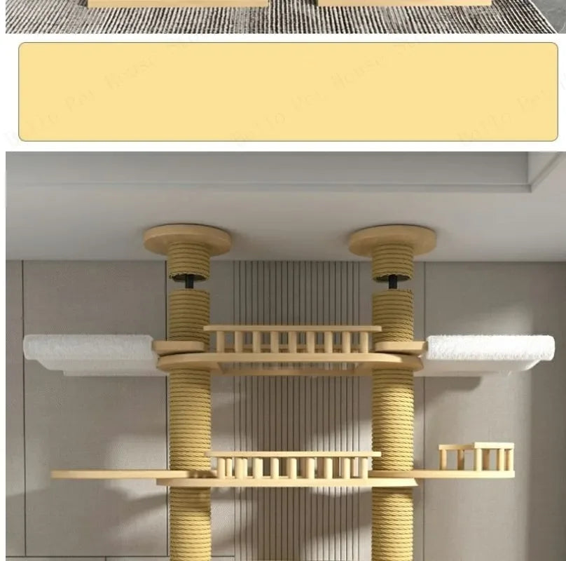 Double Pillar Cat Climbing Pillar Solid Wood Cat Cage Multifunctional Cat Stand Multi-layer Jumping Platform pet supplies
