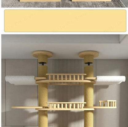 Double Pillar Cat Climbing Pillar Solid Wood Cat Cage Multifunctional Cat Stand Multi-layer Jumping Platform pet supplies