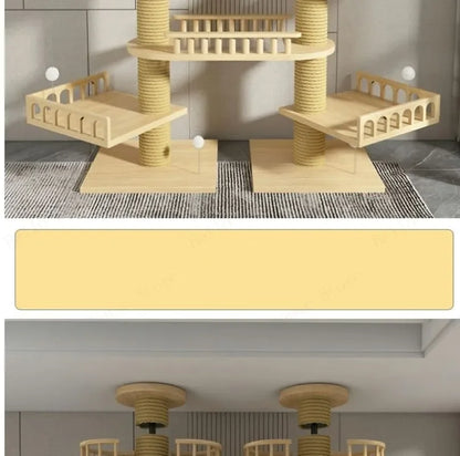 Double Pillar Cat Climbing Pillar Solid Wood Cat Cage Multifunctional Cat Stand Multi-layer Jumping Platform pet supplies