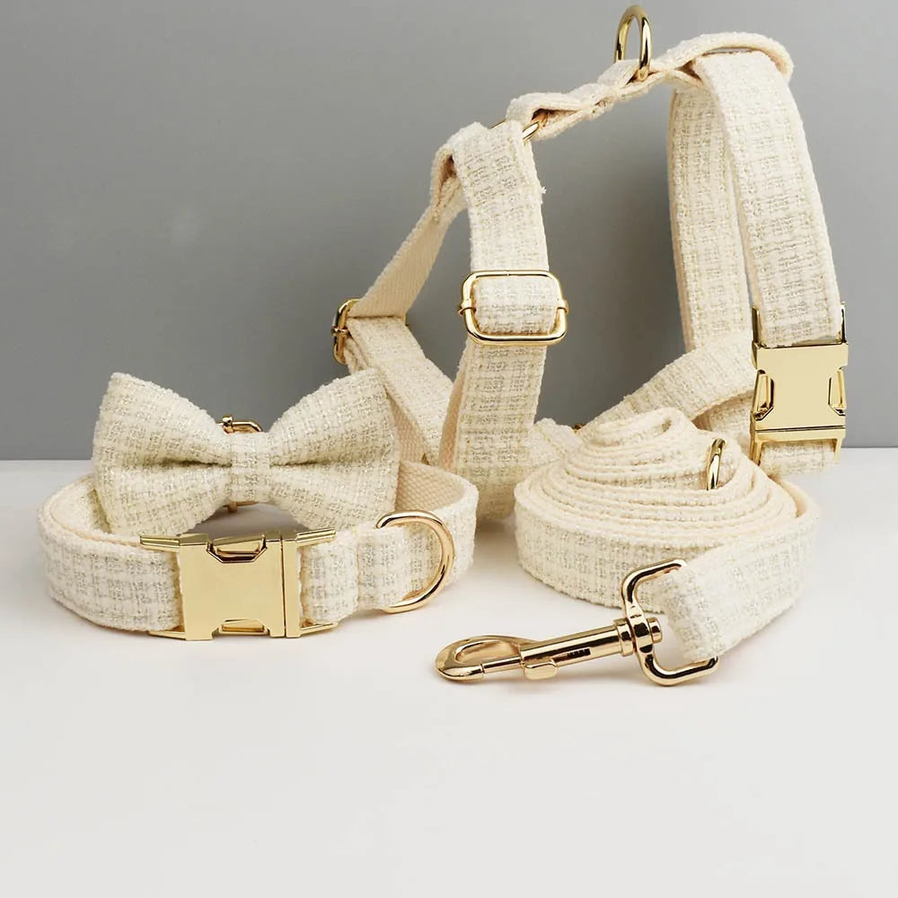 White Dog Collar Luxury New Adjustable Dog Harness Dogs Leash Engravable Metal Buckle Set for Small and Medium Dogs Pet Supplies